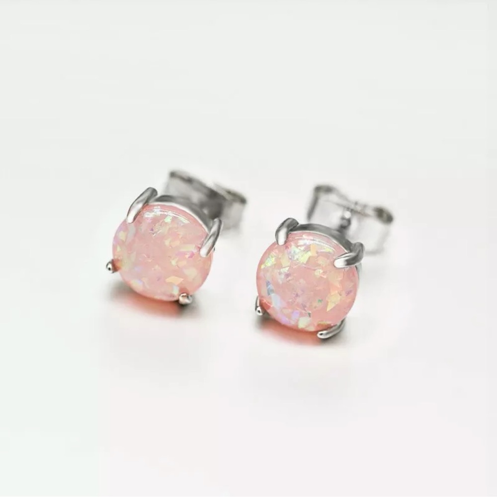 Round Cut Opal Earring Women Jewelry Romantic 925 Silver Stud Earrings for Girls